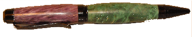 Pen in thistle colors-green boxelder burl and purple boxelder burl.